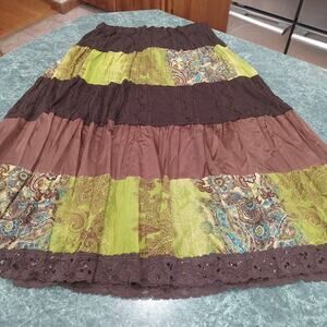 Vintage Y2K/90s Patchwork Skirt Midi Hippie Boho Festival Sequin Satin Lace S/M